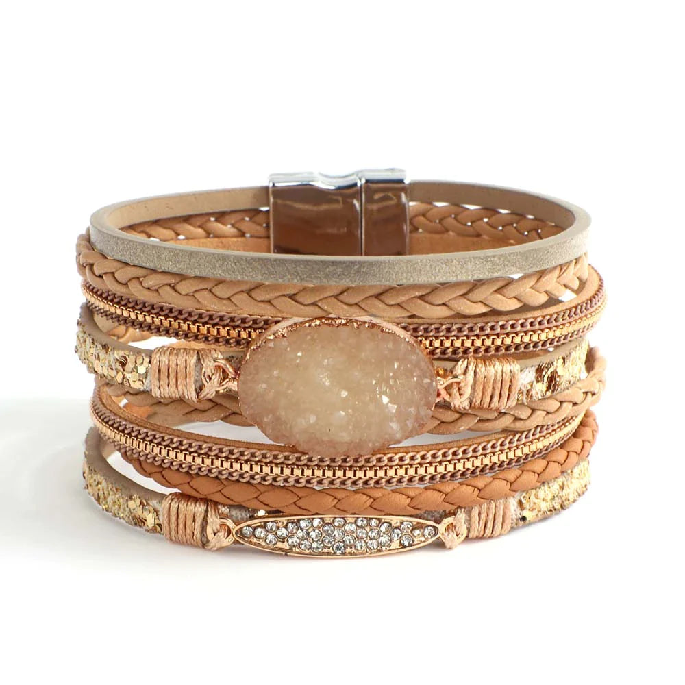 Natural Stone Leather Bracelet