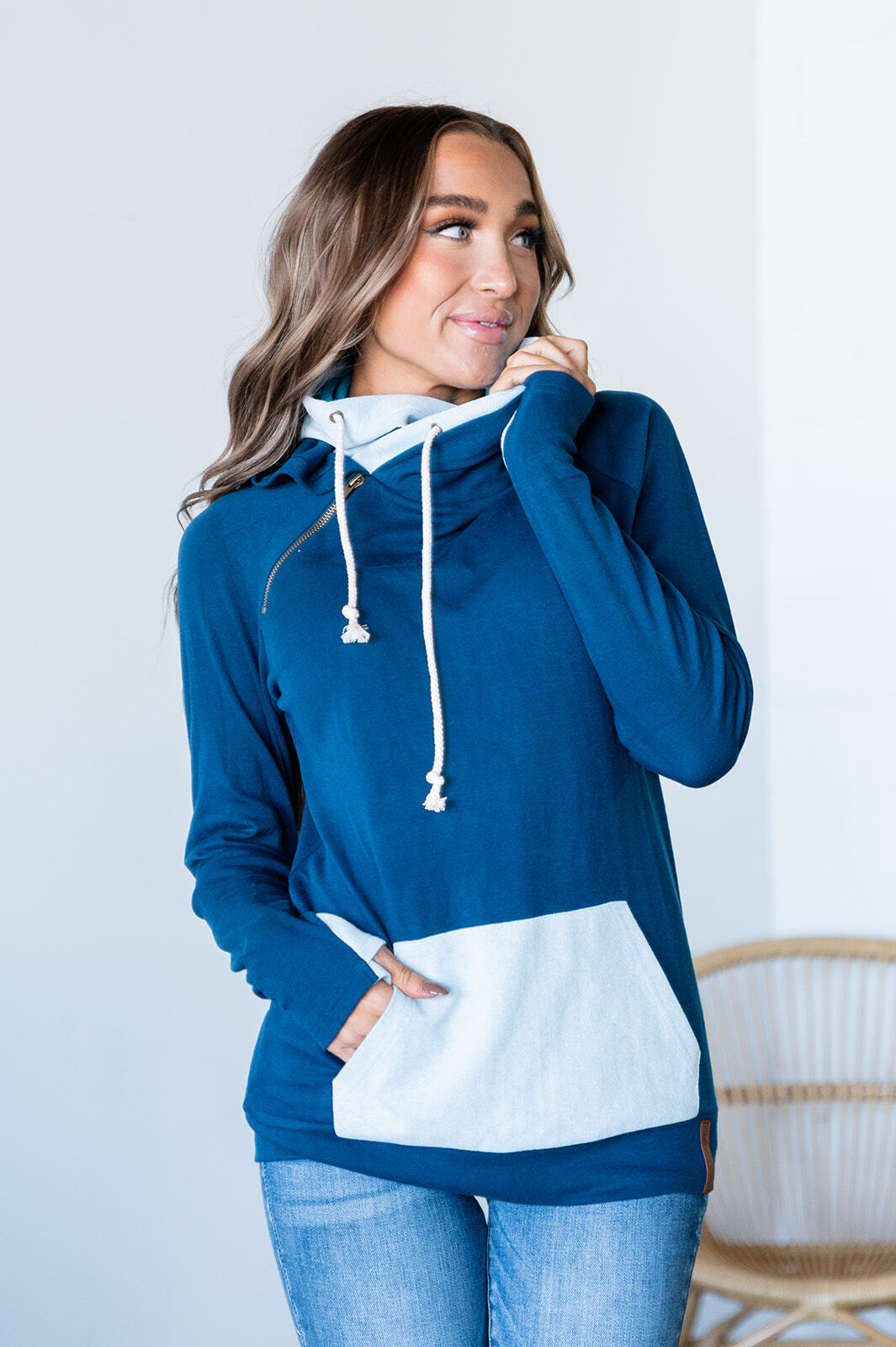 Double Hooded Sweatshirt | 2 Tone Skyline Grey/Blue - Small